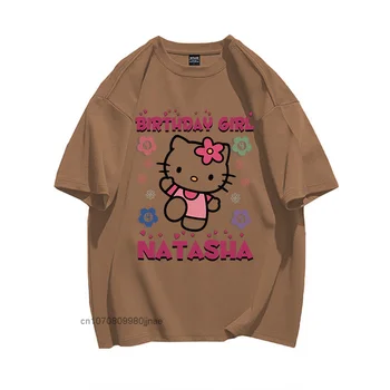 Hello Kitty Yaz Yeni Moda Rahat Gevşek Karikatür T Shirt Kadın Harajuku Streetwear Boy Elbise Tatlı Kız Öğrenci Gömlek
