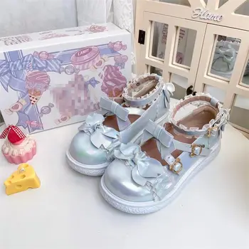 Kawaii Lolita Ayakkabı 2022 Parti Moda Japon Tarzı Sevimli Mary Janes Kadın Ayakkabı Tatlı papyon Patchwork Toka kadın ayakkabıları
