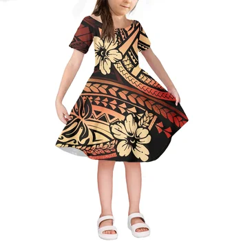 Yaz Çocuk Elbise Tropikal Çiçek Desen Küçük Kız Elbise Polinezya Tribal Vintage Dövme Baskılar çocuk elbiseleri Çocuk Giysileri