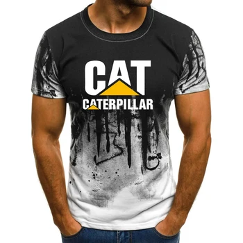 2022 Yeni Kedi ve Tırtıl baskılı tişört, 3D Kafa baskılı tişört, Rahat Moda Siyah kısa kollu tişört