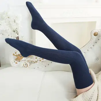 Jakarlı Diz Çorap Kadın Kış Termal Uyluk Yüksek Çorap Diz Üzerinde Örgü Çorap Soğuk Kış Tayt Sıcak Tutmak Kadın Çorap