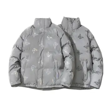 5XL Yansıtıcı Kelebek Baskı aşağı ceket Rüzgarlık Zip Coats Ceketler 2021 Kış Kadın Erkek Sıcak Dış Giyim Gevşek Parka Ceket