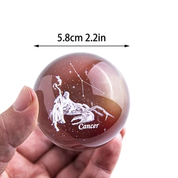 H & D 60mm Şifa Kristal Top Küre Dekor Feng Shui Cam 3D Lazer Kazınmış Takımyıldızı Topu Yaratıcı Doğum Günü Hediyeleri (Kanser)