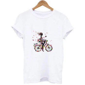 Yama Giysi Çıkartmalar Çiçek Kız Kelebek Bisiklet Termal Transfer baskı T Shirt Kadın Demir On Yamalar Giyim İçin