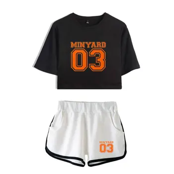 Rahat Minyard 03 İki Parçalı Setleri Tilki Deliği Mahkemesi Logosu Serin Şort + kısa kollu tişört Yeni Kadın Yaz setleri Kız Giysileri
