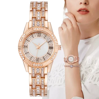 Kadınlar lüks marka saatler Moda Elmas Roma Figürleri Tasarım Bayanlar quartz saat Paslanmaz Çelik Kayış Bilezik Saat