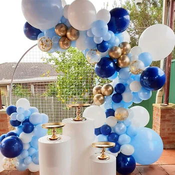 Lacivert Balonlar Garland Kemer Kiti Beyaz Metalik Altın Konfeti Lateks Balon Doğum Günü Bebek Duş Parti Dekor Globos Mezuniyet