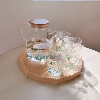 Cutelife İskandinav Papatya Şeffaf Cam Su Şişesi Mutfak Sevimli Suyu sütlü içecek kapaklı şişe Kullanımlık Drinkware çay şişesi