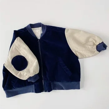 Moda Bebek Kız Erkek Kadife Ceket Bebek Yürümeye Başlayan Çocuk Bombacı Ceket Blazer Dış Giyim Yamalı Bahar Sonbahar Bebek Giysileri 6M-12Y