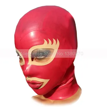 Kauçuk Lateks Maske Hood Seksi Şeffaf Kırmızı Ve Beyaz Unisex Kostümleri El Yapımı S-LM103