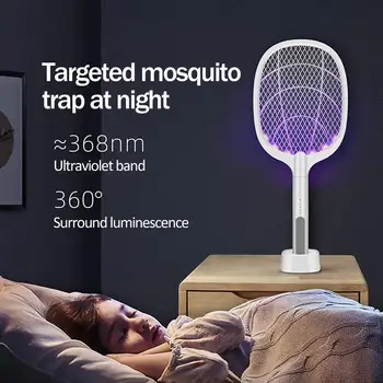 2 İn 1 3000V elektrikli sivrisinek katili UV ışık ile LED lamba Yaz Sivrisinek tuzağı Raket Anti böcek böcek tuzağı USB şarj edilebilir