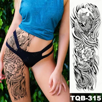 Büyük Kol Dövmeler Phoenix Kuş Vinç Koi Kanat Tüy Su Geçirmez Geçici Dövme Etiket Kadın Erkek Vücut Sanatı Çiçek Sahte Dövme