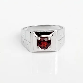 Doğal Kırmızı Garnet 925 Ayar Gümüş Erkek Yüzük 6.0 mm Taş Çapraz Işareti Ocak Birthstone doğum günü hediyesi R510RGN