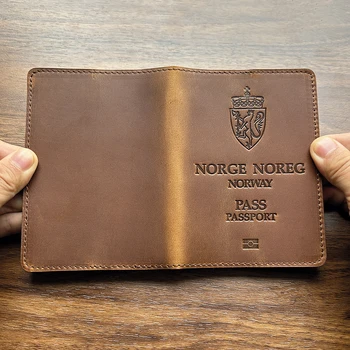 Krallığı Norveç Pasaport Kapağı İnek Derisi Hakiki Deri Norveç Kongeriket Norge Pasaport Tutucu 100 % Gerçek Deri