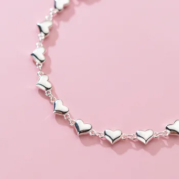 TrustDavis Kalp Bilezik 925 Ayar Gümüş Romantik Kalp Zincir Bilezik Kadınlar için karısının doğum günü hediyesi Güzel Takı DE0058