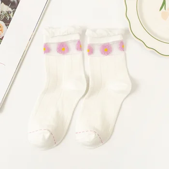 İlkbahar ve Yaz Yeni Mor Çorap kadın Dantel Tüp Çorap Pamuk Çorap Kore INS Gelgit Çorap