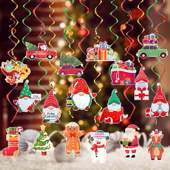 12 Adet / takım Tavan asılı dekorlar Kırmızı Yeşil Spiral Garland Kağıt Girdap Afiş Santa Elk Araba Noel Ağacı Navidad Parti Dekor Malzemeleri