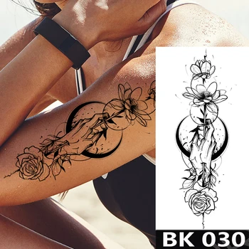 Çıkartmalar Şakayık Çiçek El Çelenk Flash Dövme Kadın Minimalist Çizgi Vücut Sanat Sahte Geçici Dövme Tatto Su Geçirmez