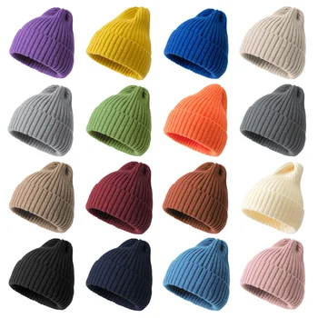 Kadınlar için Kış sıcak örme bere şapka erkek Rahat Skullies Kayak Kap Şeker Renk