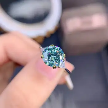Mossanite 925 ayar gümüş nişan yüzüğü 2 karat yuvarlak zarif yeşil elmas Rüya alyans muhteşem takı