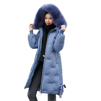 Kış Parkas 2019 yeni zarif nakış mektup kapşonlu kalın uzun kadın kürk yaka ceket kış kar derece ceketler ceket