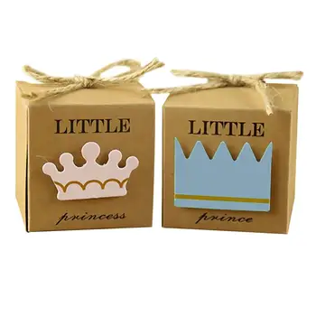 10 Adet Kraft Kağıt şeker kutusu Küçük Prens/Prenses Taç Hediye Kutusu Misafirler İçin Bebek Duş Düğün Yenidoğan Partiler Dekorasyon