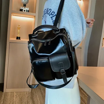 2022 Yeni Trend Kadın Sırt Çantası Pu deri omuz çantası Vintage Büyük Kapasiteli Mochila Feminina Seyahat Çantası mochilas para mujer