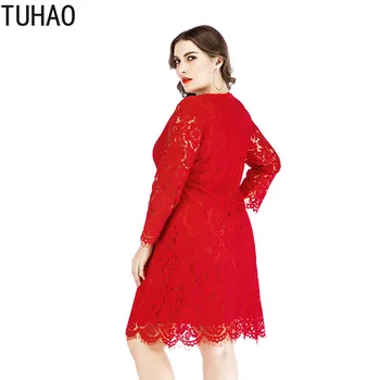 TUHAO Büyük Boy 6XL 5XL 4XL kadın Dantel Elbise Sonbahar Yüksek Bel Pist Kırmızı Beyaz Kadın Elbiseler Artı Boyutu Ofis Bayan WM5