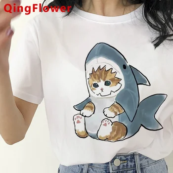 Kedi t shirt kadın tasarımcı bluzu kadın manga giyim
