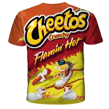 Büyük boy t shirt Erkek/Kadın Hip Hop Moda 3d cheetos fast food gevşek giyim Unisex Yaz Tees Tops lezzetli