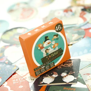 46 adet / kutu Noel tebrik mini kağıt etiket dekorasyon DIY günlüğü scrapbooking conta etiket kawaii kırtasiye